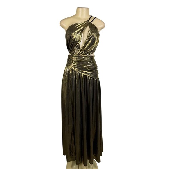 Fashion Nova Womens Gold Metallic Maxi Dress Criss-Cross Back Straps Size XS - Picture 1 of 14